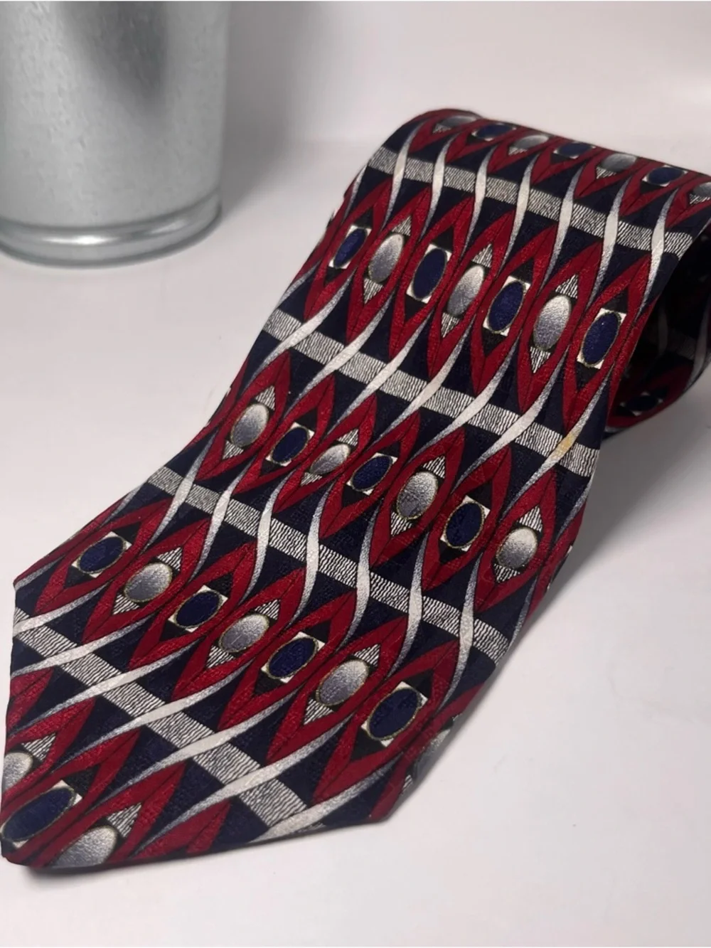Pierre Balmain‎ Vintage Abtract Geometric Silk Tie Red and Navy Formal Office